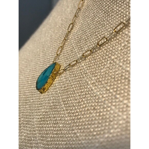 Gold and Turquoise Paperclip Chain Necklace - Picture 6 of 7